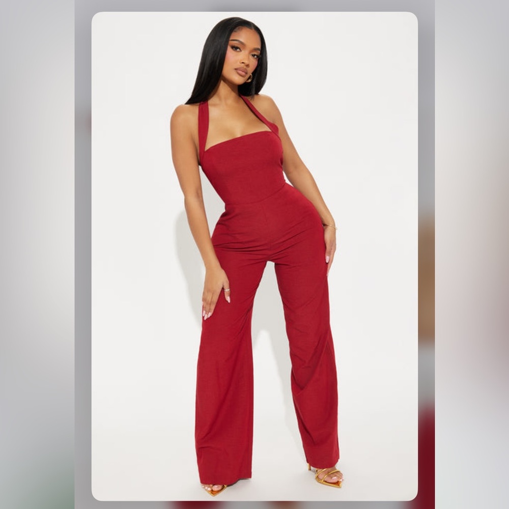 Fashion Nova Lacy Linen Jumpsuit Red